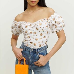 Reformation Kaden Linen Top in floral print